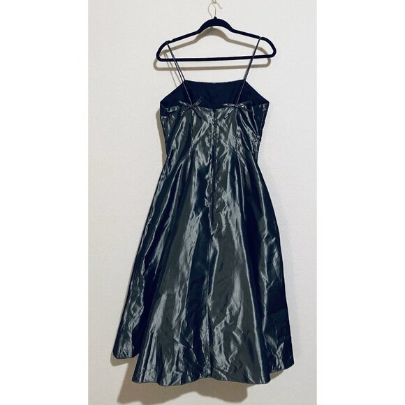 Jessica McClintock Gunnie Sax Dress Womens 11 Gray Taffeta Bows Tulle Petticoat - Picture 4 of 7